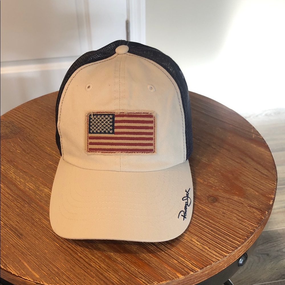 Panama Jack ,Patriotic Beige and Navy Baseball Cap with American Flag Patch NWOT